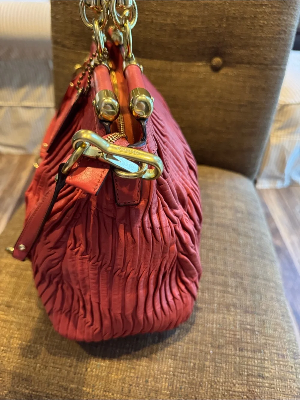 Coach Madison Carrie pleated coral satchel crossbody bag purse 21281 w/ hangtag